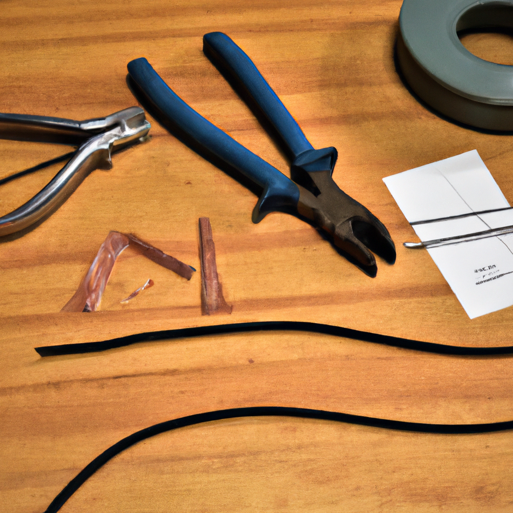 Close-up of wire gauge chart with copper and silver wires and tools